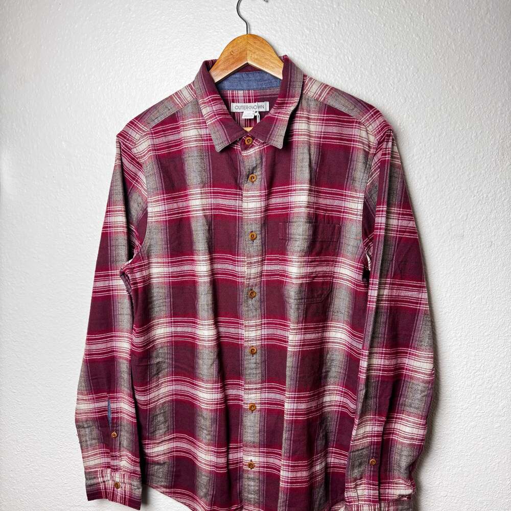 Outerknown Blanket Shirt Mens Red Plaid Flannel Button Up Long Sleeve